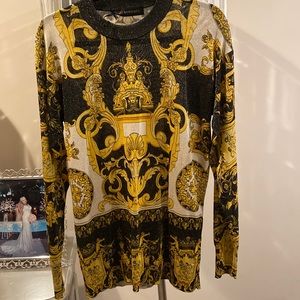 Versace long sleeve light weight black and gold metallic pullover